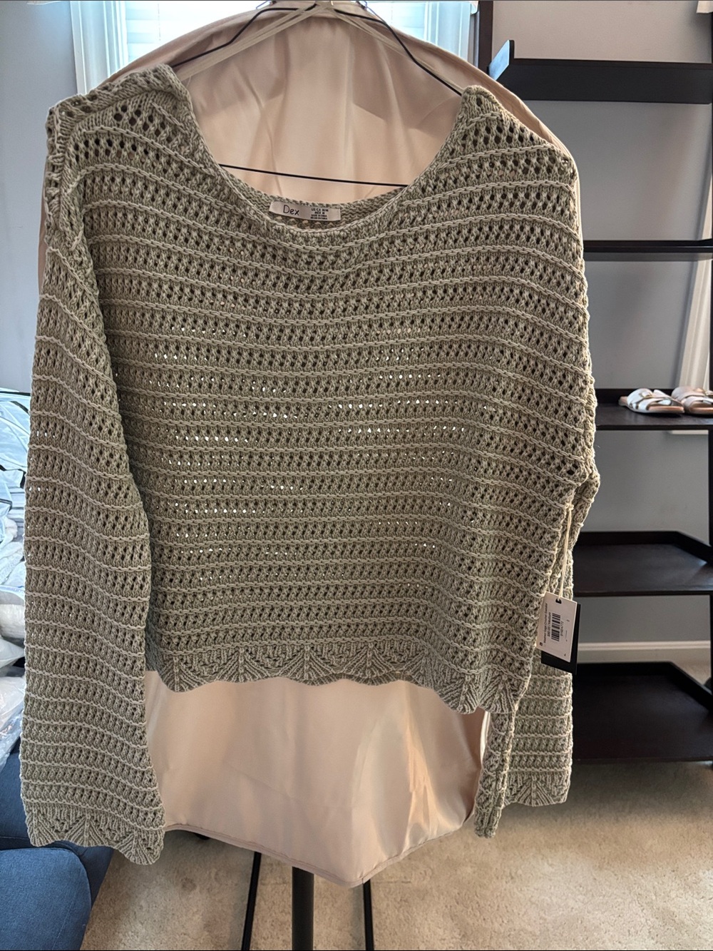 Dex Open-Knit Sage Green Crewneck Sweater